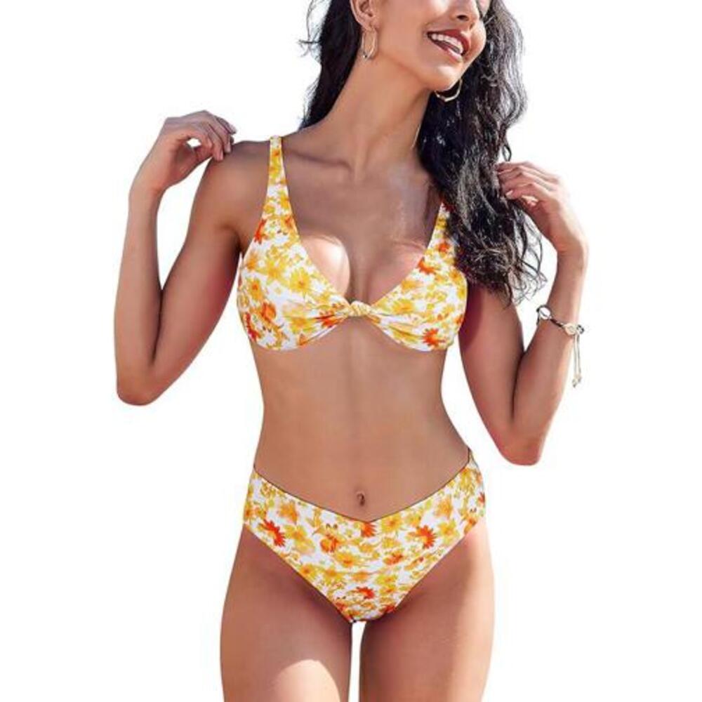 NWT Bluetime Womens Bikini Set V Neck Cheeky Swimsuit, Small